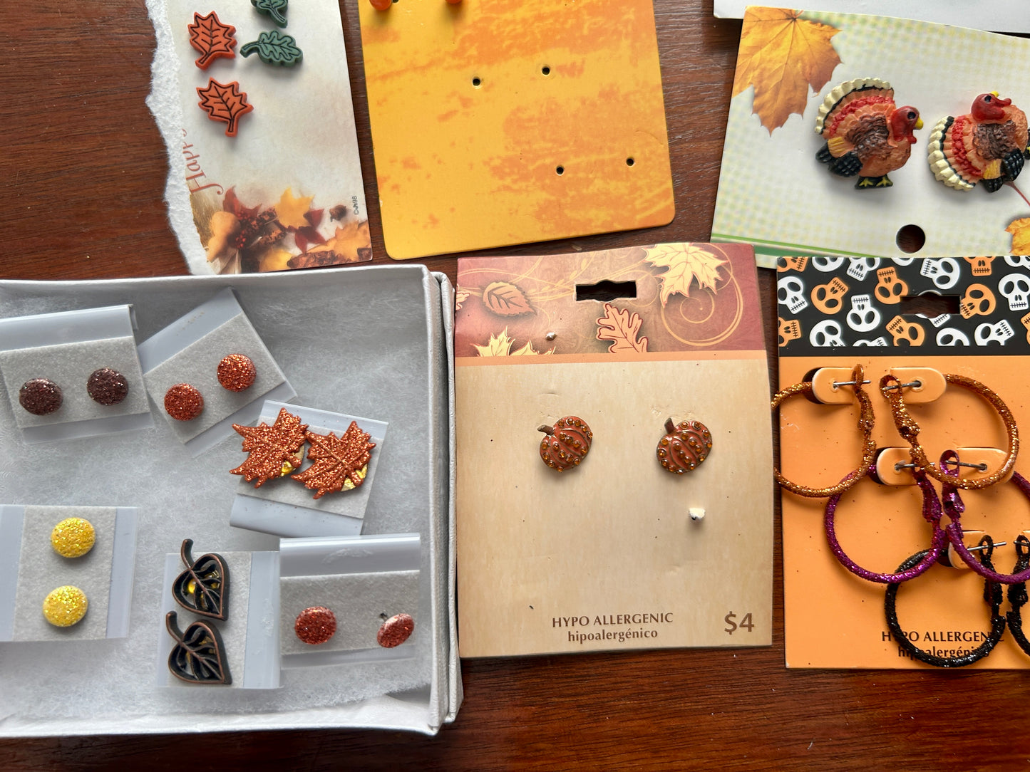 Fall Theme Jewelry Lot Earrings Brooch Wreath Leaf Corn Pumpkins & More