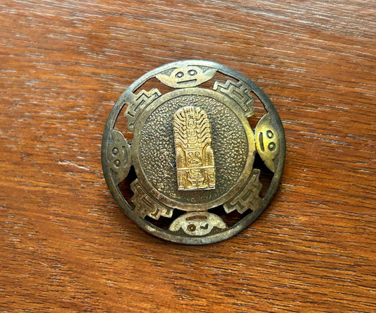 Vintage Sterling Silver 925 18k Gold Peru Brooch Pin Pendant