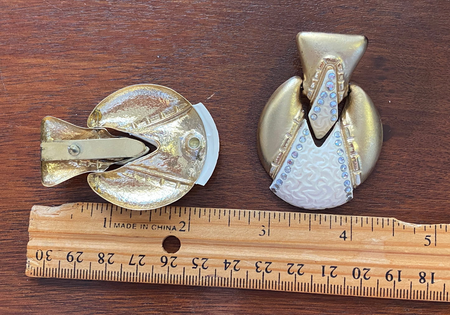 Vintage Roblyn Gold Ivory Tony Rhinestone Door Knocker Pierced Earrings