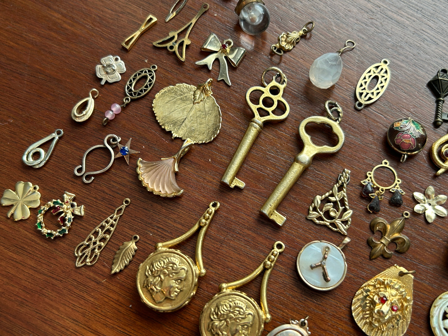 Vintage to Now Charm Pendant Lot Skeleton Key Cloissone MOP Crystal Thermoset