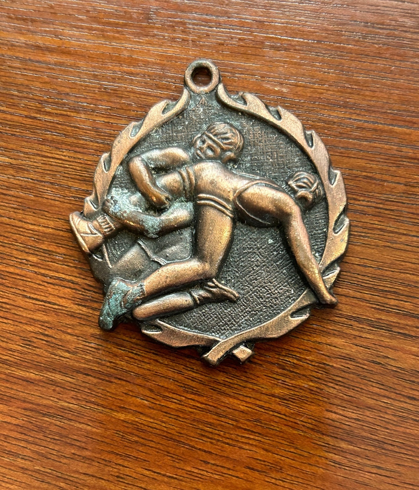 Vintage Copper Tone Metal Wrestling Pendant Award