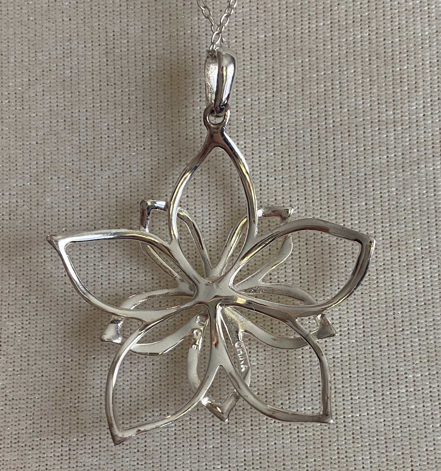 Sterling Silver 925 Open Work Flower Large Pendant Necklace Chain