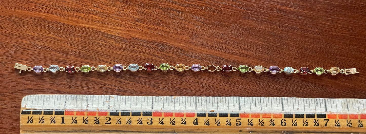 10k Yellow Gold Multi Colored Gemstone Tennis Bracelet Garnet Peridot