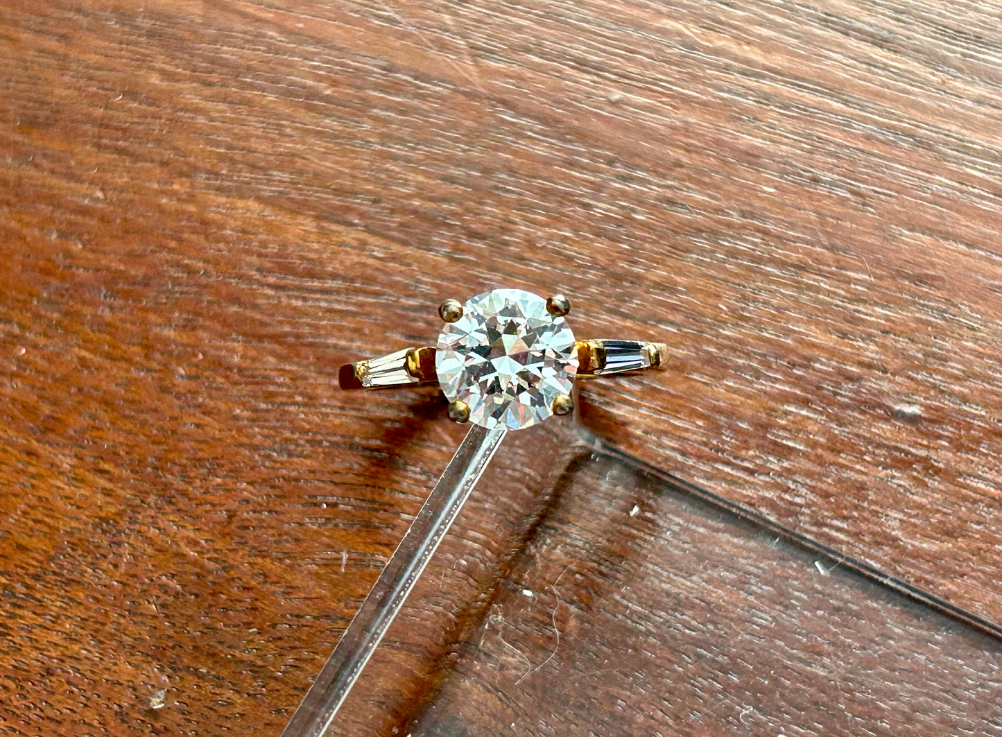 Gold Tone CZ Cubic Zirconia Round Tapered Baguette Ring Sz 8