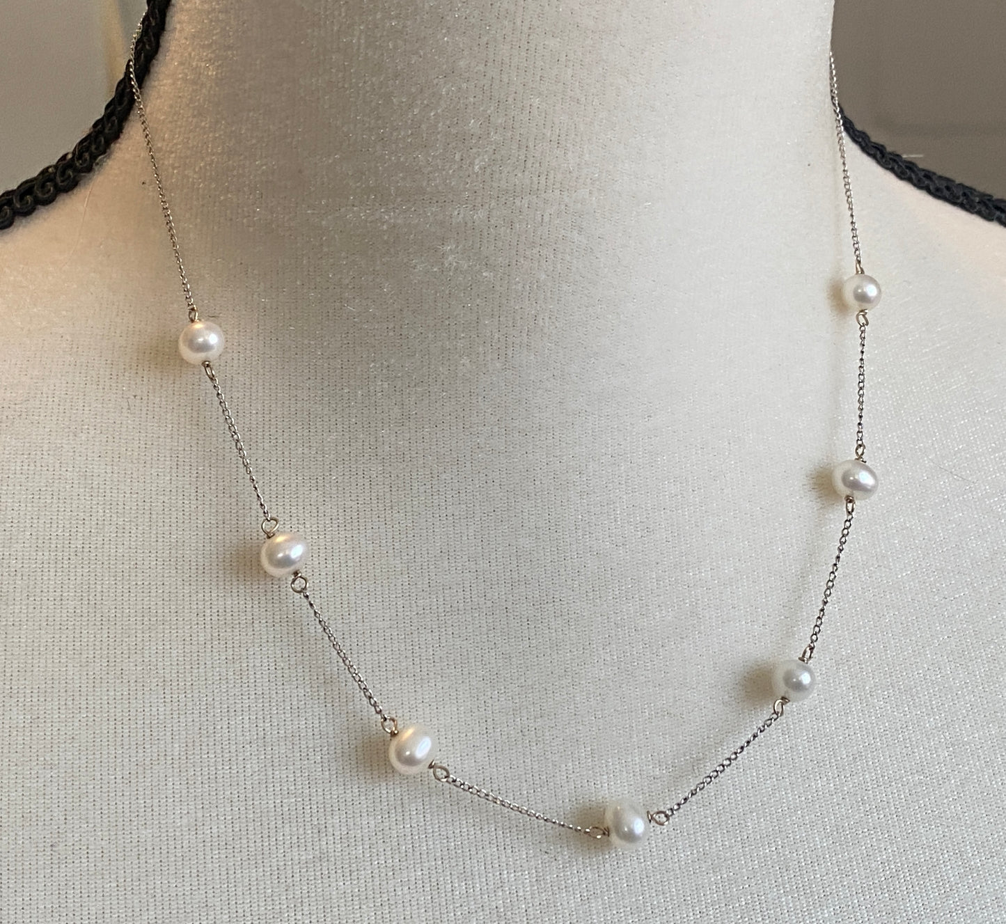 14k White Gold Freshwater 5-5.5mm Pearl Chain Collar Necklace