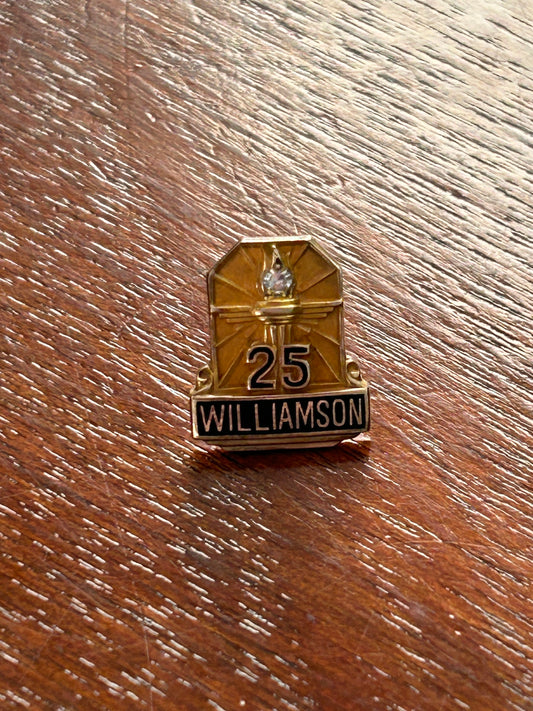Vintage 10k Yellow Gold Diamond Williamson Employee Service Lapel Pin Pinback