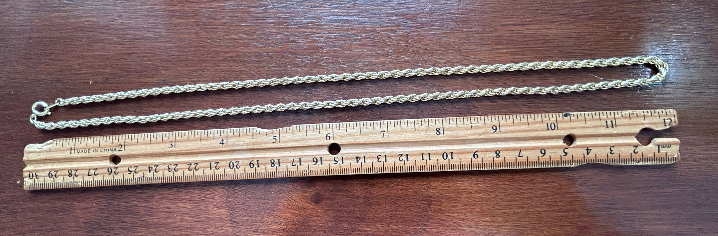 Vintage Yellow Gold Tone Rope Chain Necklace 24"