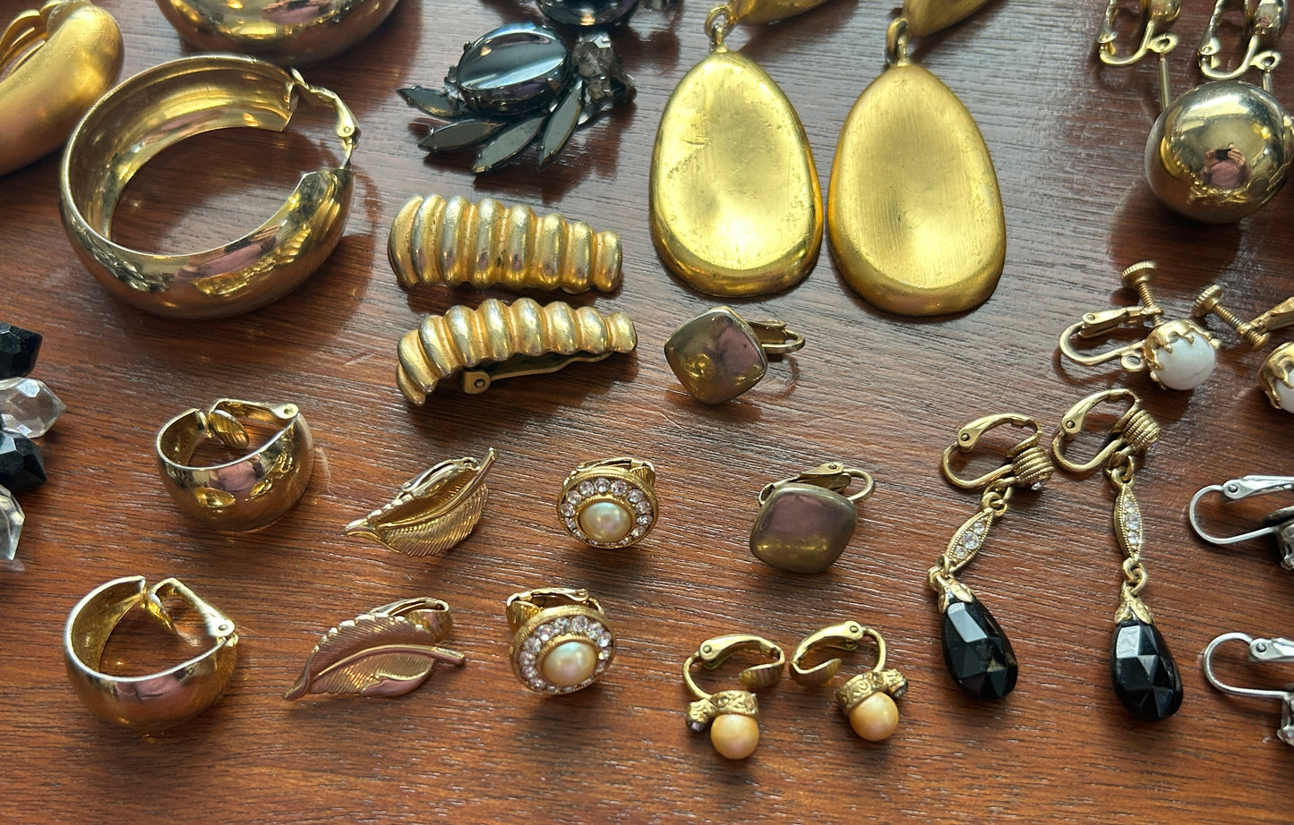 Vintage to Now Clip on Earring Earrings Lot Statement Brushed Gold Modern