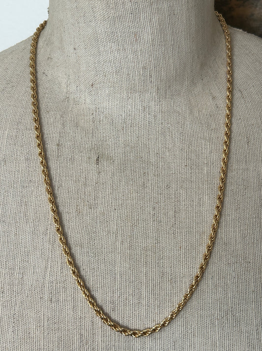 Vintage Yellow Gold Tone Rope Chain Necklace 24"