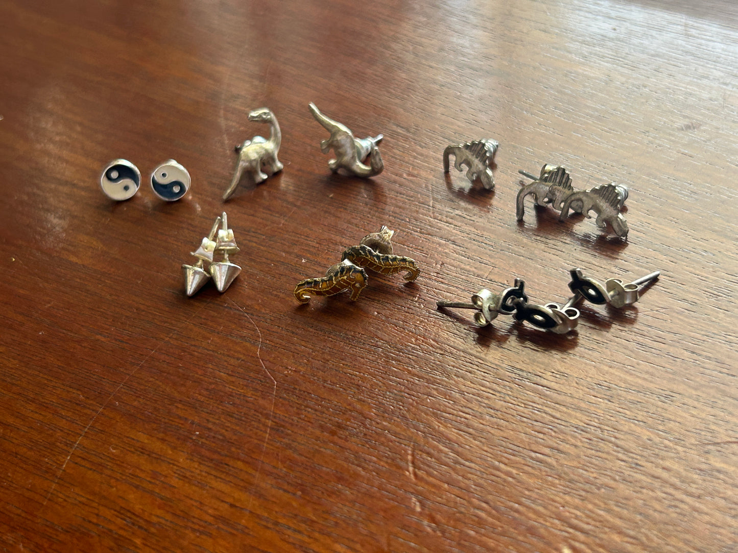 Silver tone Stud Pierced Earrings Earring Lot Dinosaurs Enamel Seahorse  & More