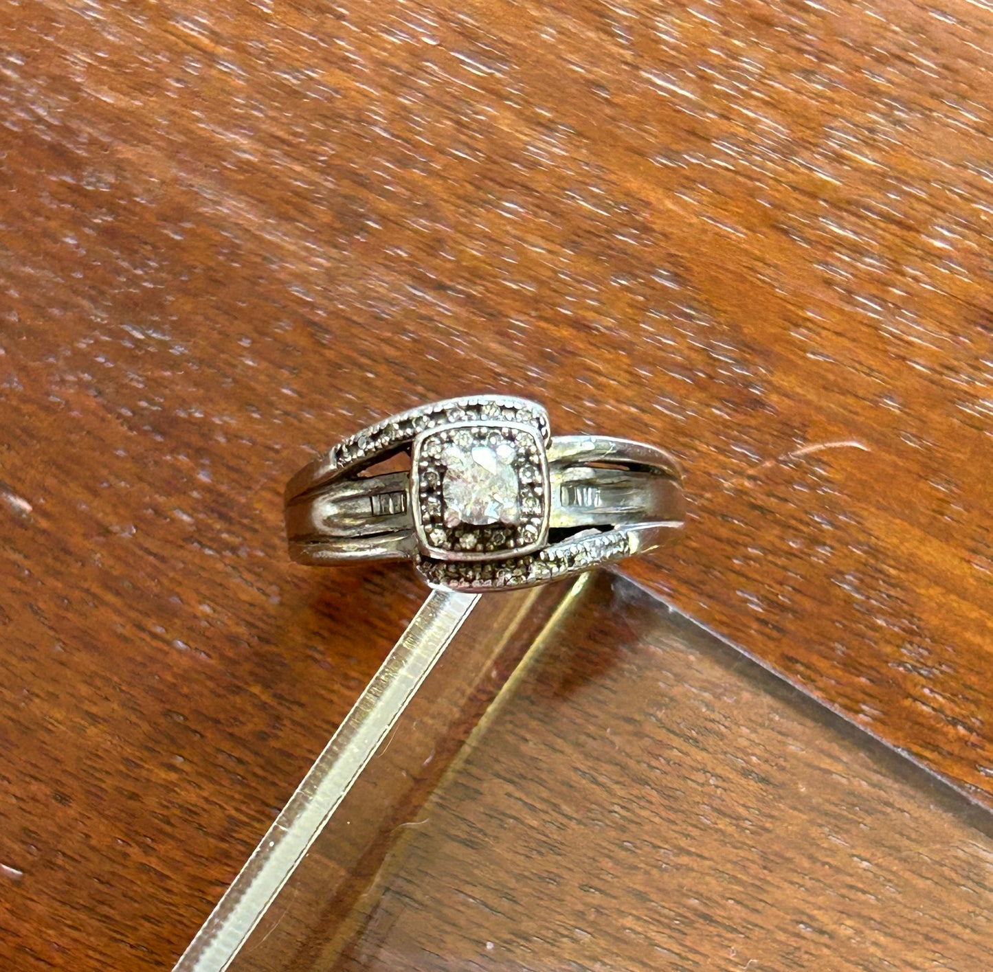 Platinaire .25ctw Diamond Engagement Ring Halo Baguette Sz 5.75