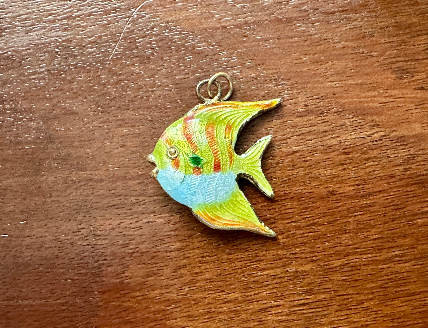 Vintage Cloisonne Enamel Tropical Color Angel Fish Necklace Pendant