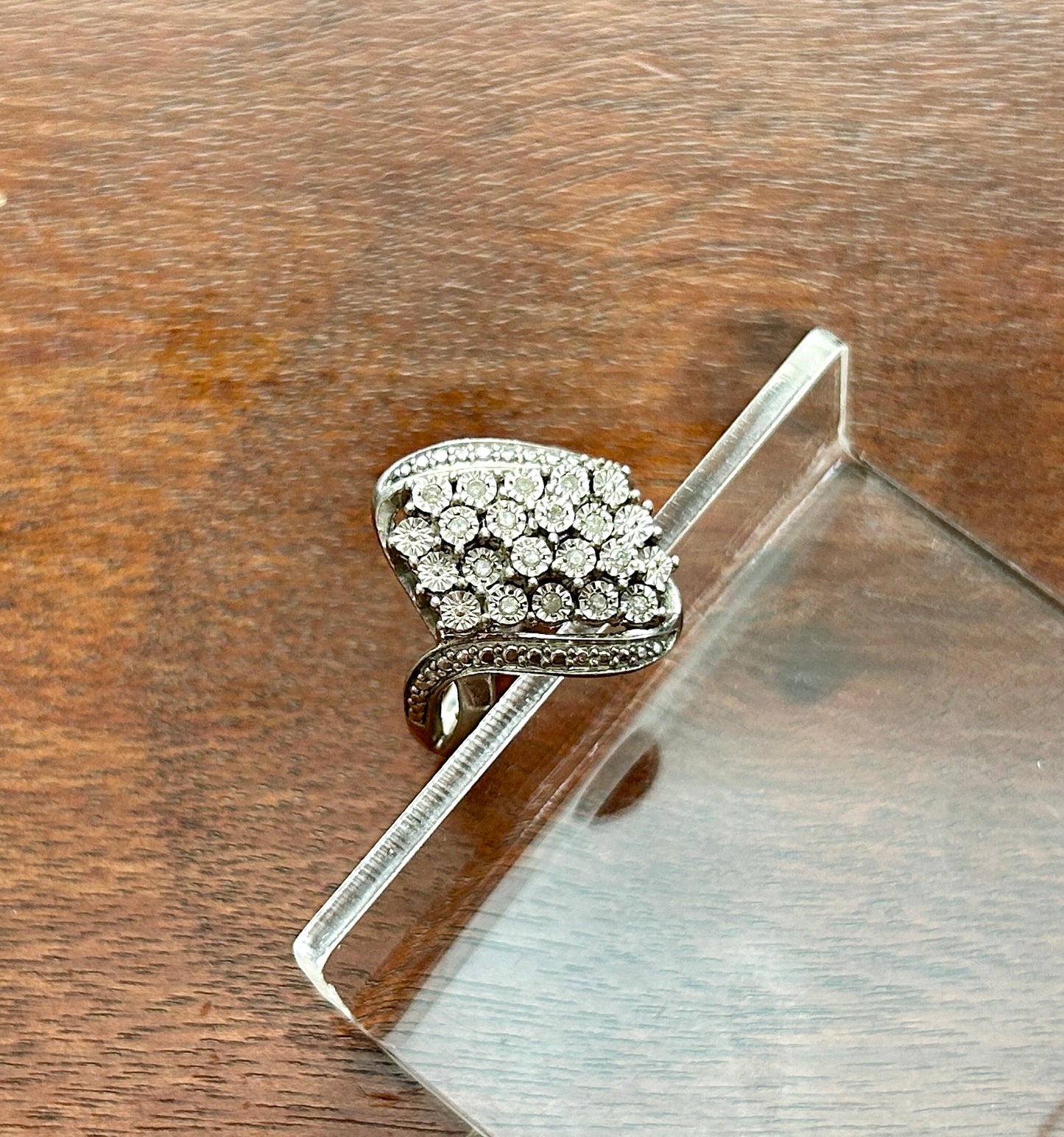 Sterling Silver 1/10cttw Diamond Cluster Cocktail Ring Sz 6.75