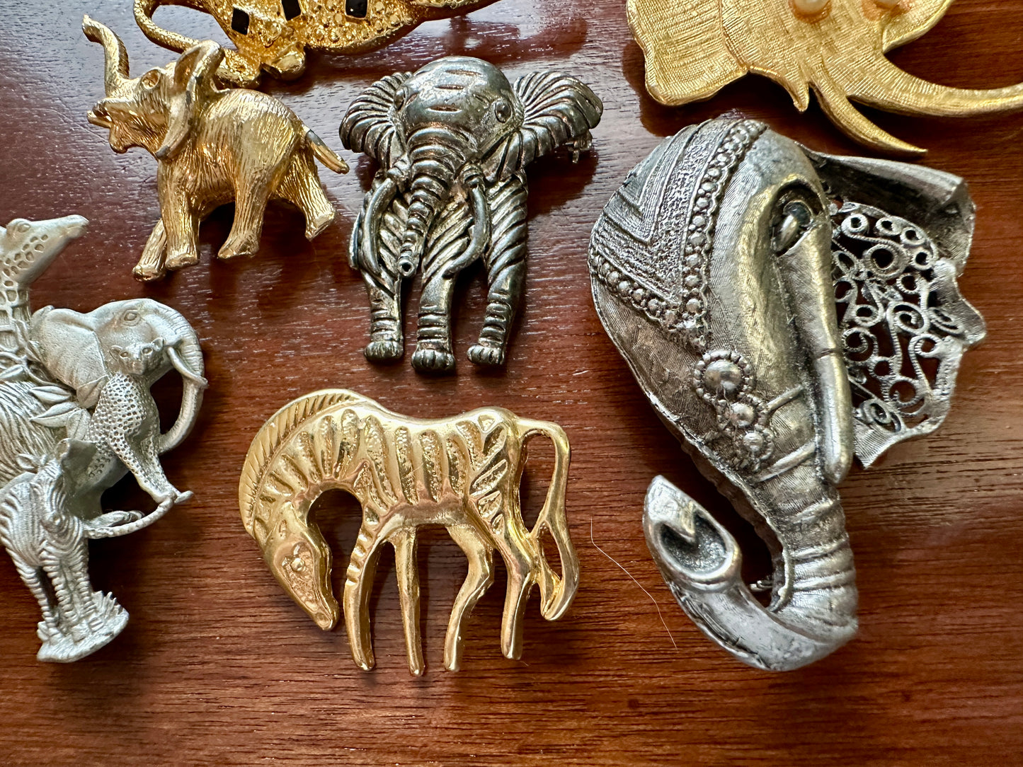 Vintage to Now Safari Jungle Theme Animal Brooch Pin Lot Elephant Some Signed