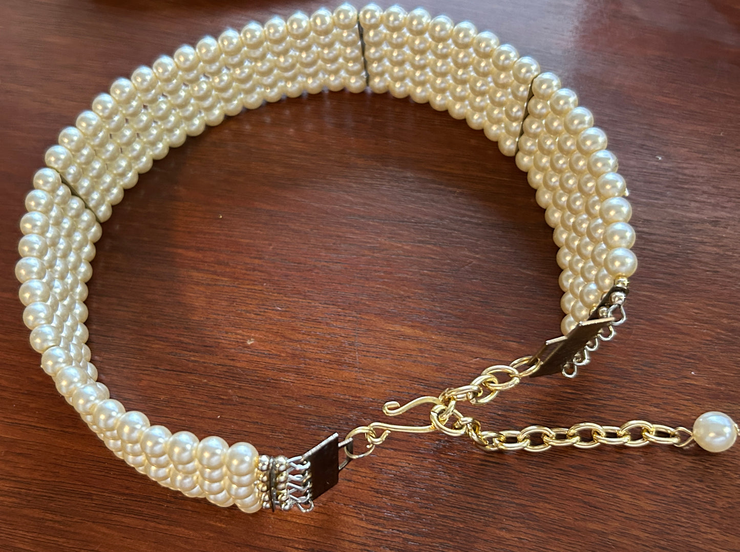 Faux Pearl 5 Strand Adjustable Choker Necklace