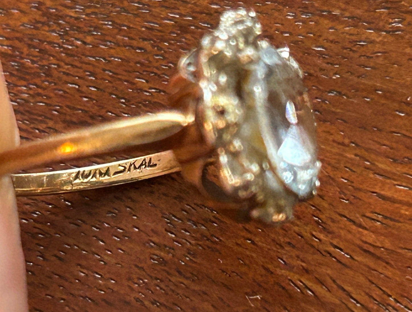 Vintage 10k Yellow Gold Aquamarine Diamond Ring Signed SKAL Sz 4