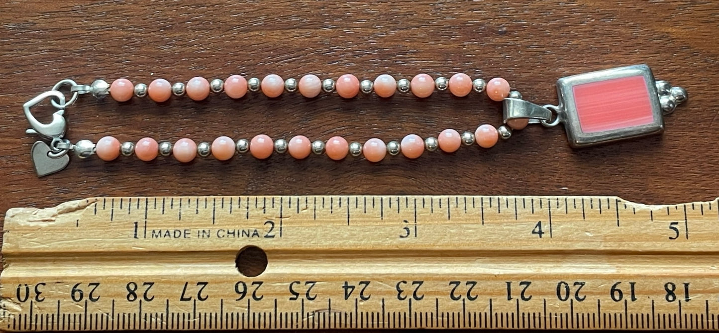 Vintage ATI Mexico Rhodochrosite Pendant and Coral Bead Bracelet