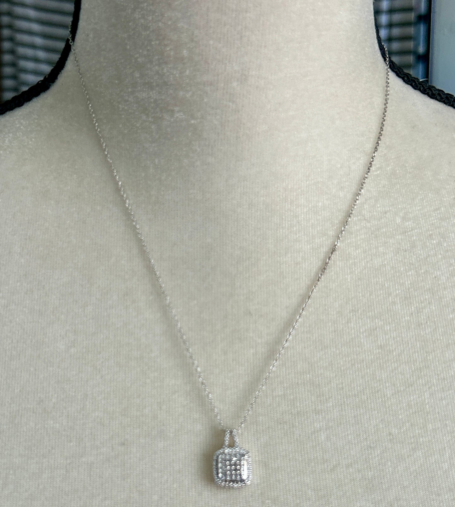 Silver Tone 1/10ctw Pave Diamond Pendant Necklace Chain