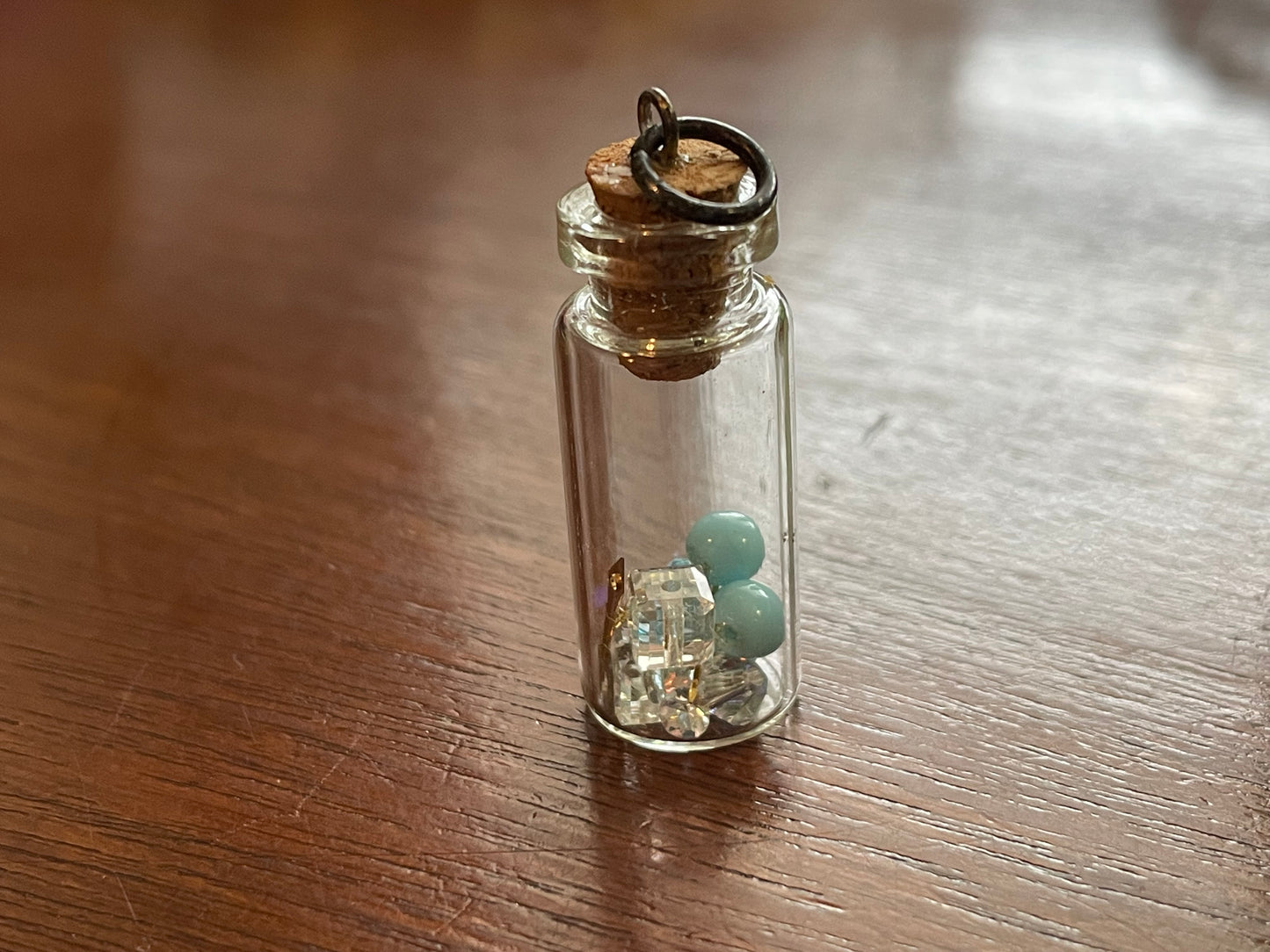 Set of 3 Glass Bottle Cork Bead Faux Pearl Gears Pendants