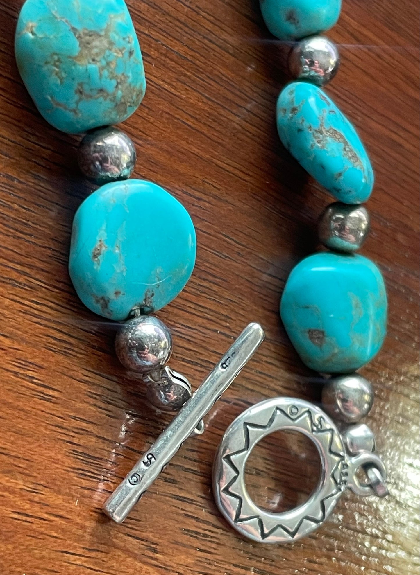 Vintage Turquoise Nugget Beads & Sterling Silver Southwest Bracelet