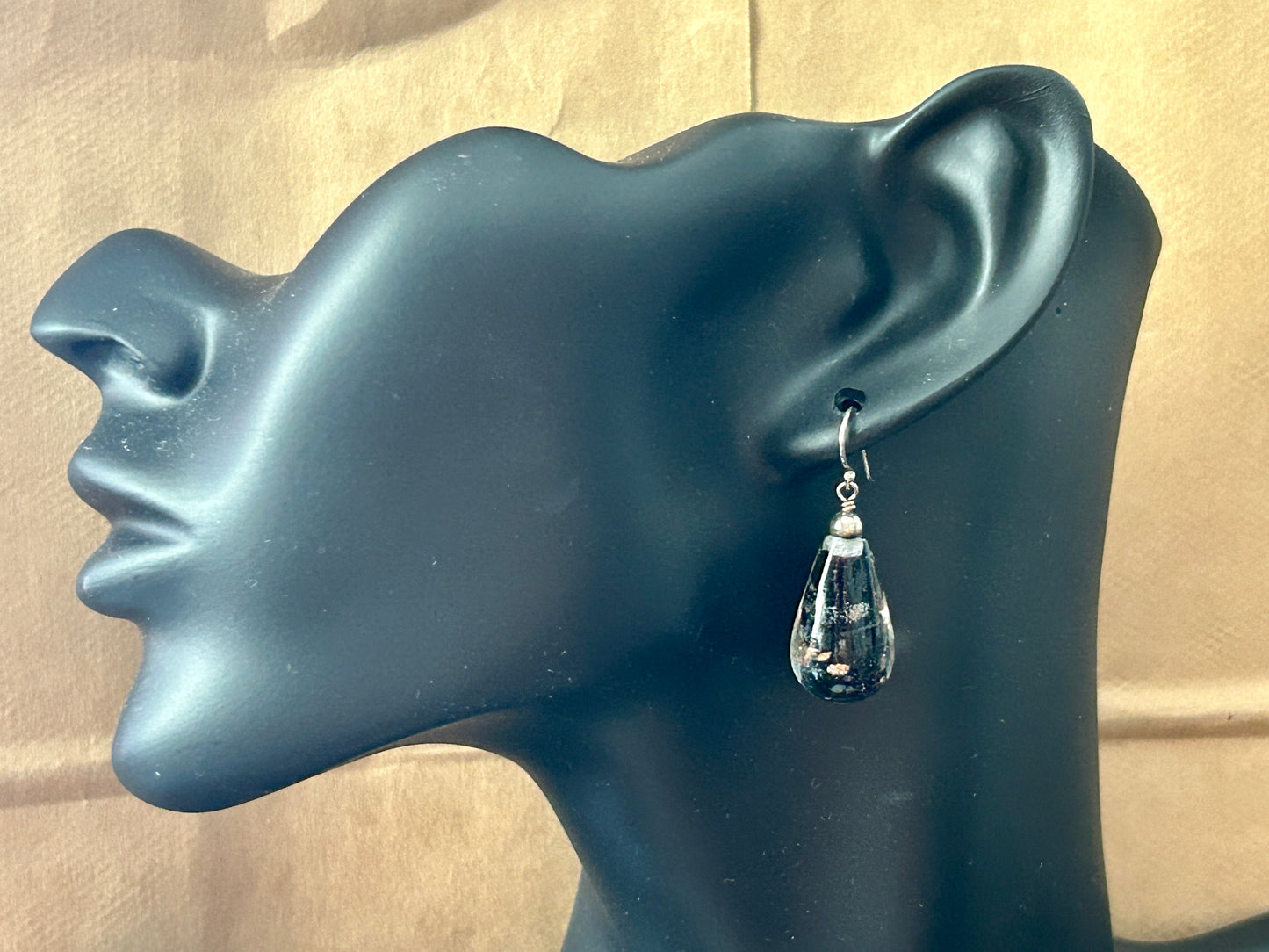 Sterling Silver 925 Murano Style Glass Bead Dangly French Wire Earrings