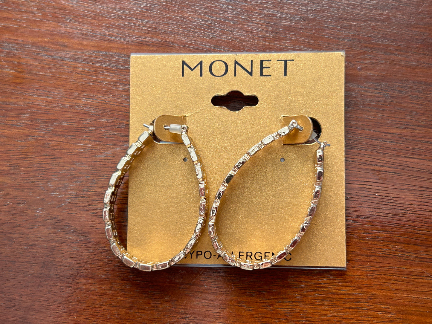 Monet Gold Tone Large Metal Mesh Style Pierced Hoop Earrings