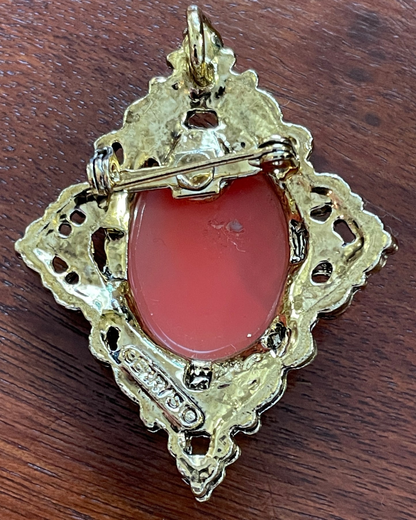 Gerry Vintage Goldstone White Carved Cameo Brooch