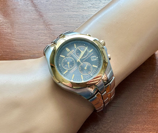 Citizen Eco-Drive E812-K001218 Perpetual Chronograph Alarm Silver/Gold Tone
