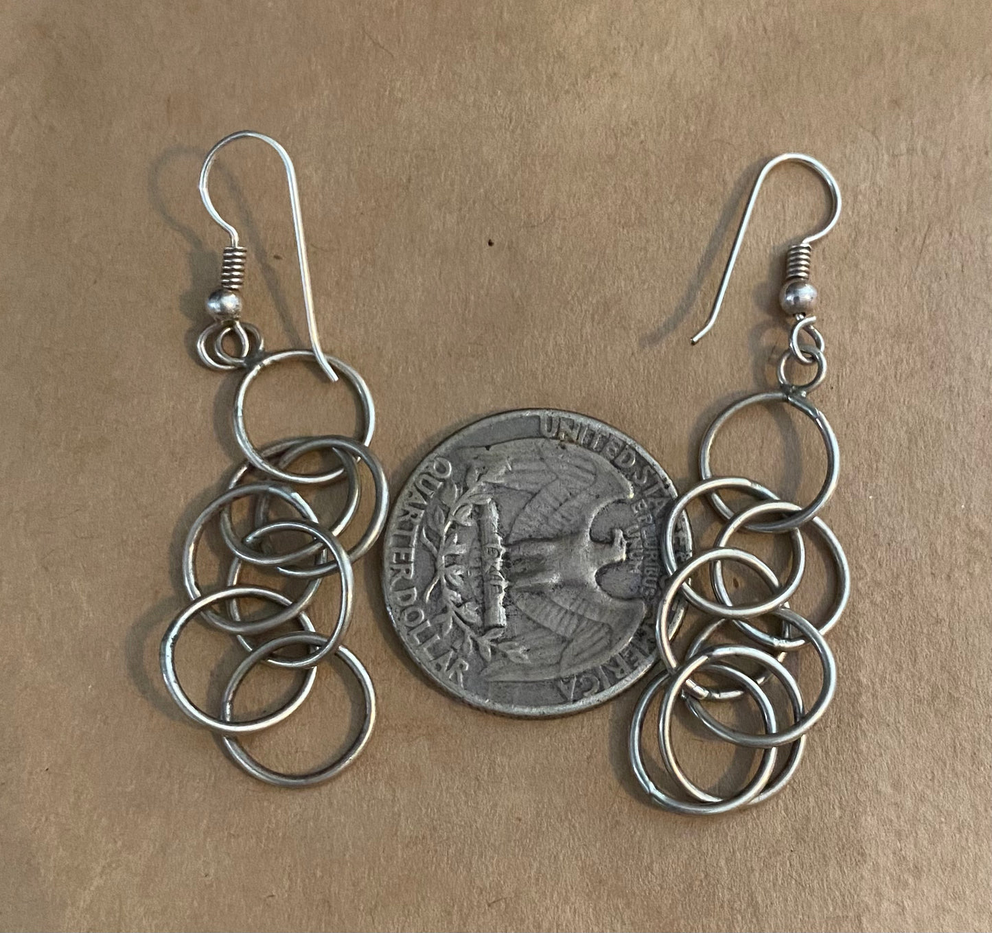 Sterling Silver 925 Dangly Circle Hoop Drop Pierced Earrings