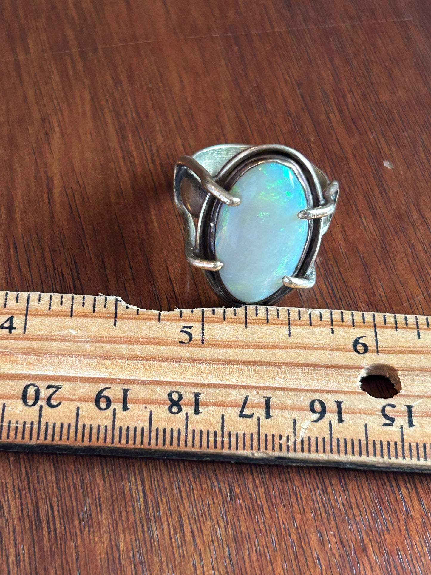 Vintage Artist Made 14k Yellow Gold Massive Opal Modernist Ring Sz 10.25