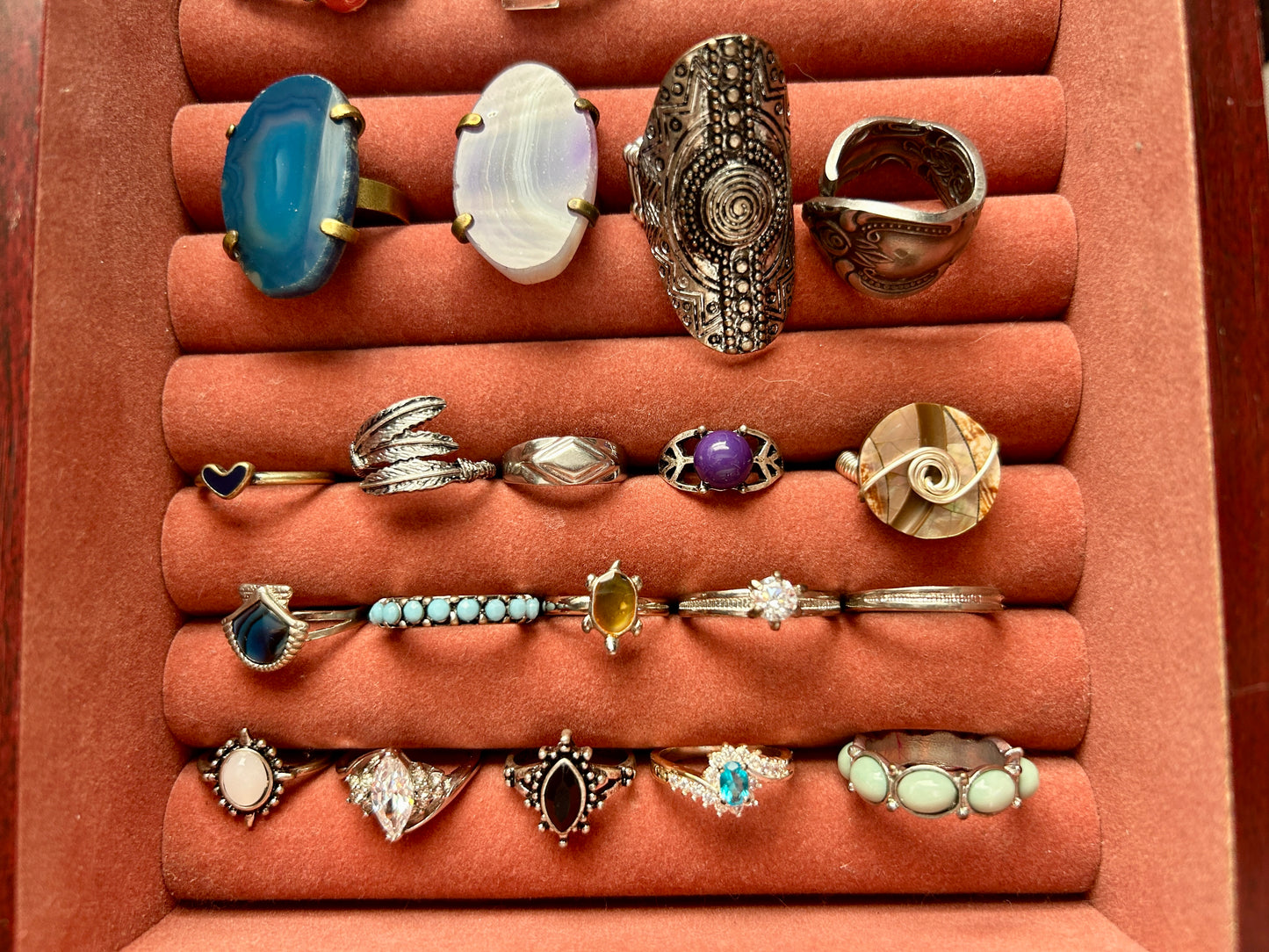 Lot of Cocktail Fashion Rings Faux Agate Silver Gold Tone Bands Rhinestones More