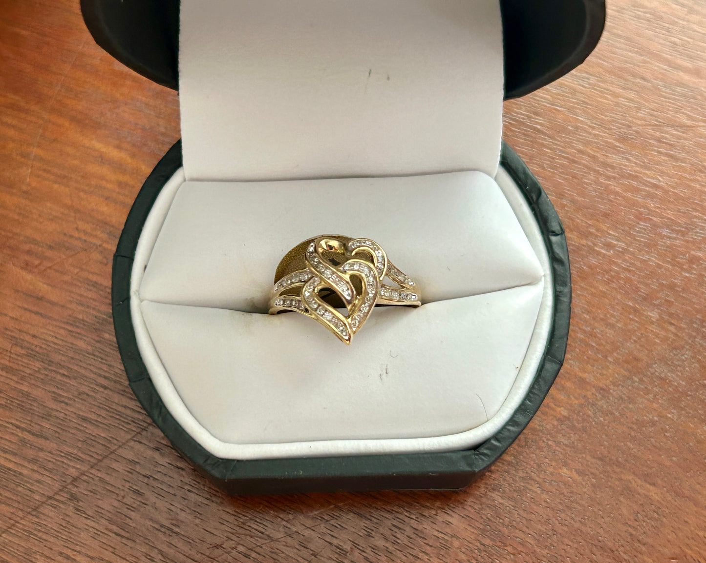 JWBR 10k Yellow Gold Diamond Double Heart Ring Sz 7