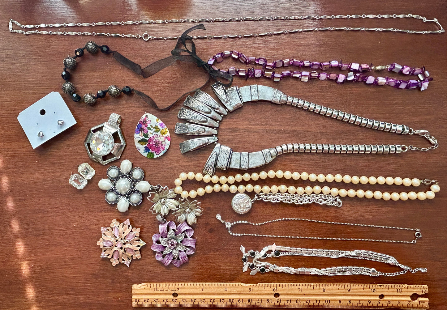 Vintage to Now Jewelry Lot Silver Purple Brooch Bead Necklace Pendants Earrings