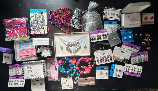 Jewelry Lot Colorful Rainbow Earrings Necklaces Bracelets Hearts Rhinestones