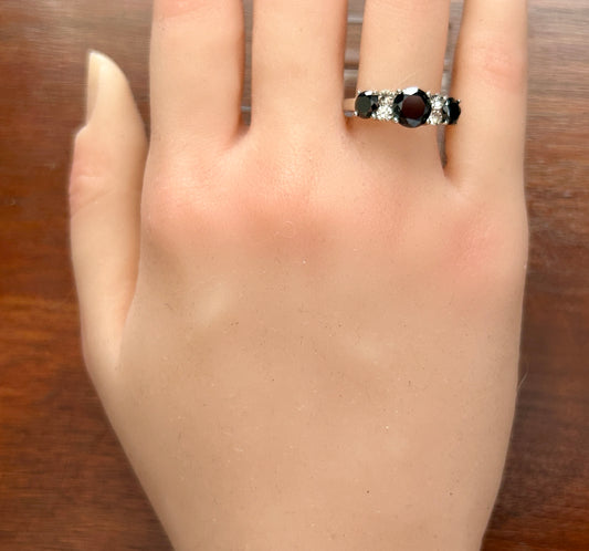 Silver Tone Black White CZ Ring Sz 8