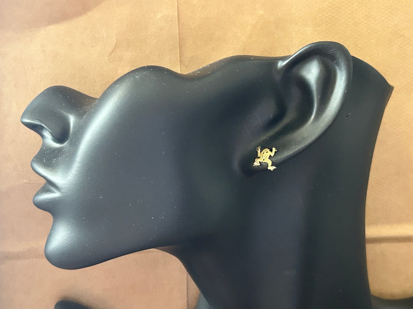 14k Yellow Gold SINGLE Textured Frog Stud Pierced Earring