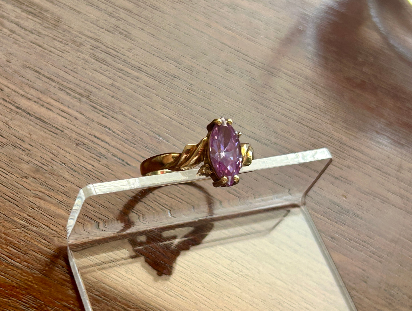 10k Yellow Gold Marquise Amethyst Diamond Accent Ring Sz 8.75