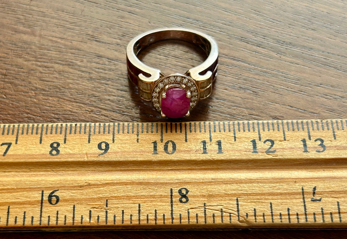 14k Rose Gold Oval Cut Red Ruby Diamond Halo Ring Sz 6