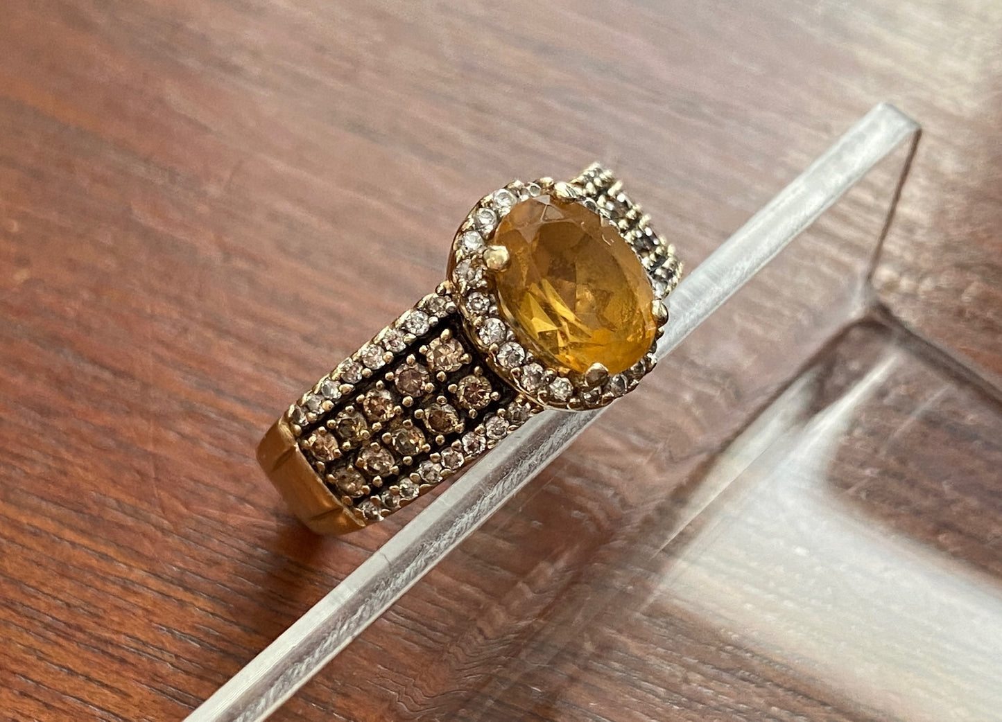 LeVian 14k Yellow Gold 1ct Oval Citrine Chocolate Diamond Ring Sz 7.25