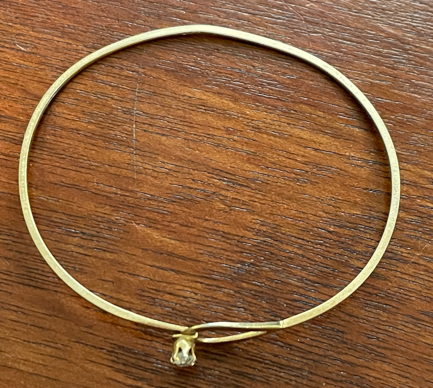 Vintage Avon Rhinestone Solitaire Gold Tone Bangle Bracelet Signed