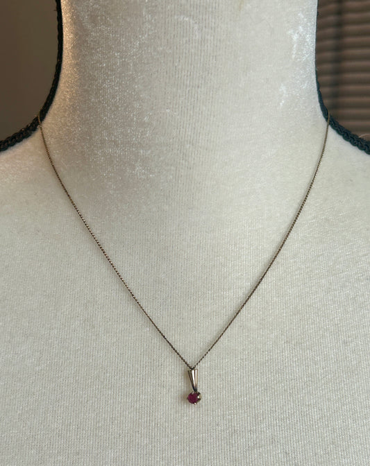 Vintage 14k Yellow Gold Filled Faux Ruby Pendant Chain Necklace