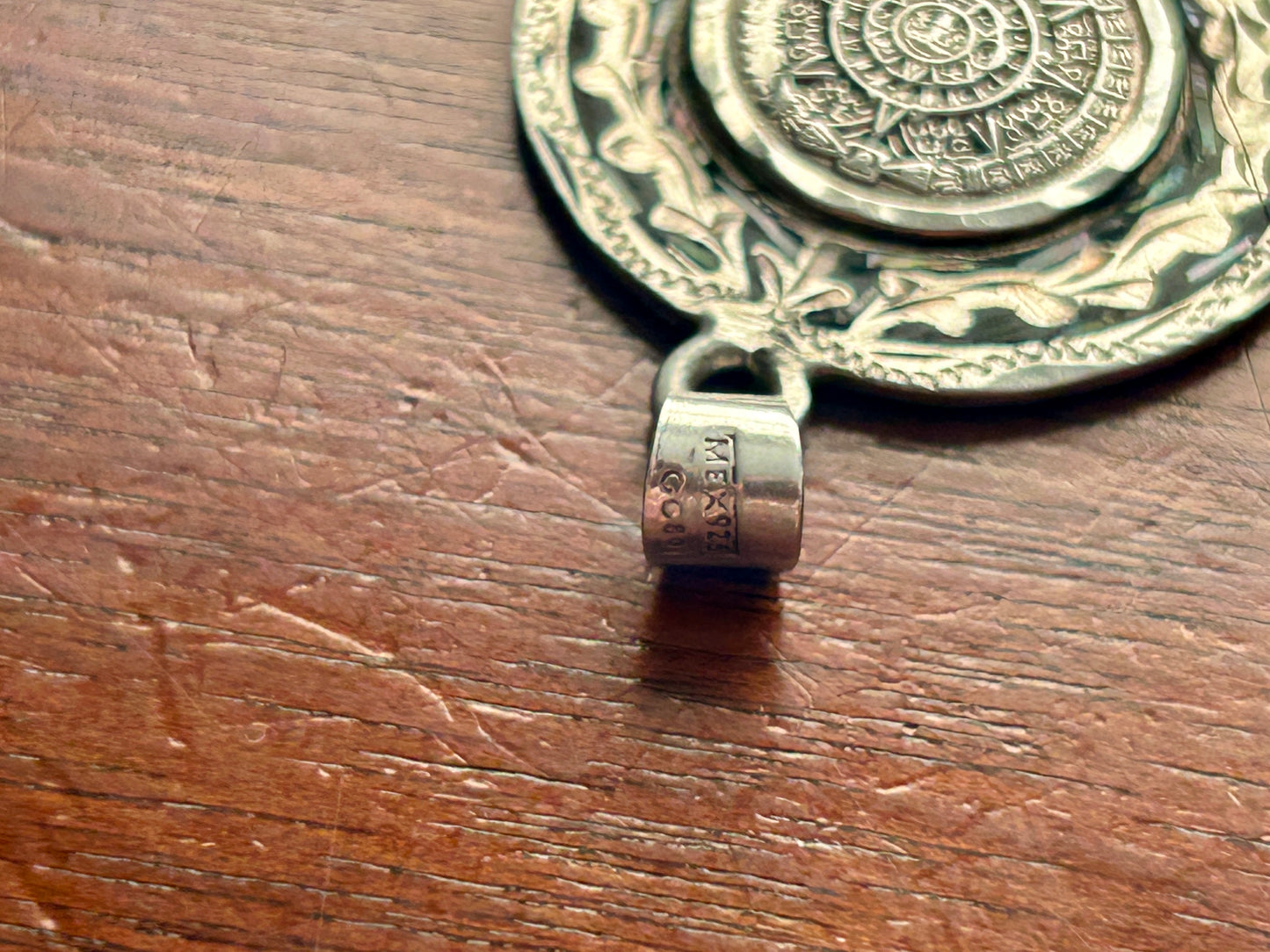 Vintage Sterling Silver 925 Mayan Calendar Round Large Necklace Pendant