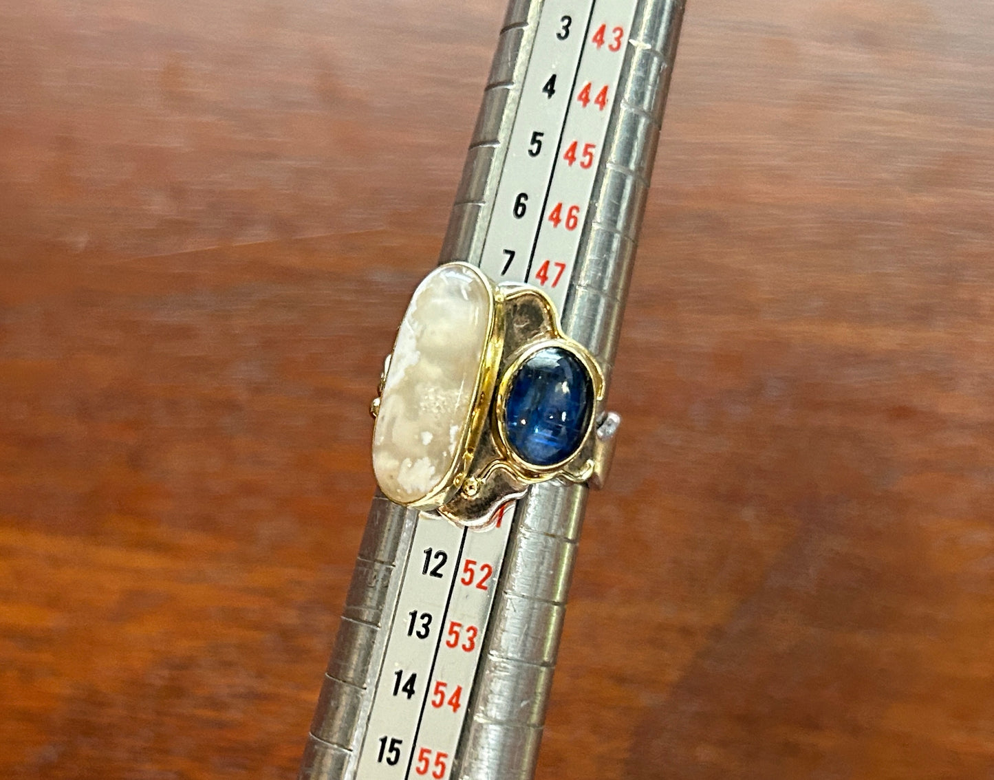 Vintage Artist Signed Shano Kelly Sterling Silver 925 Gold Gemstone Ring Sz 5