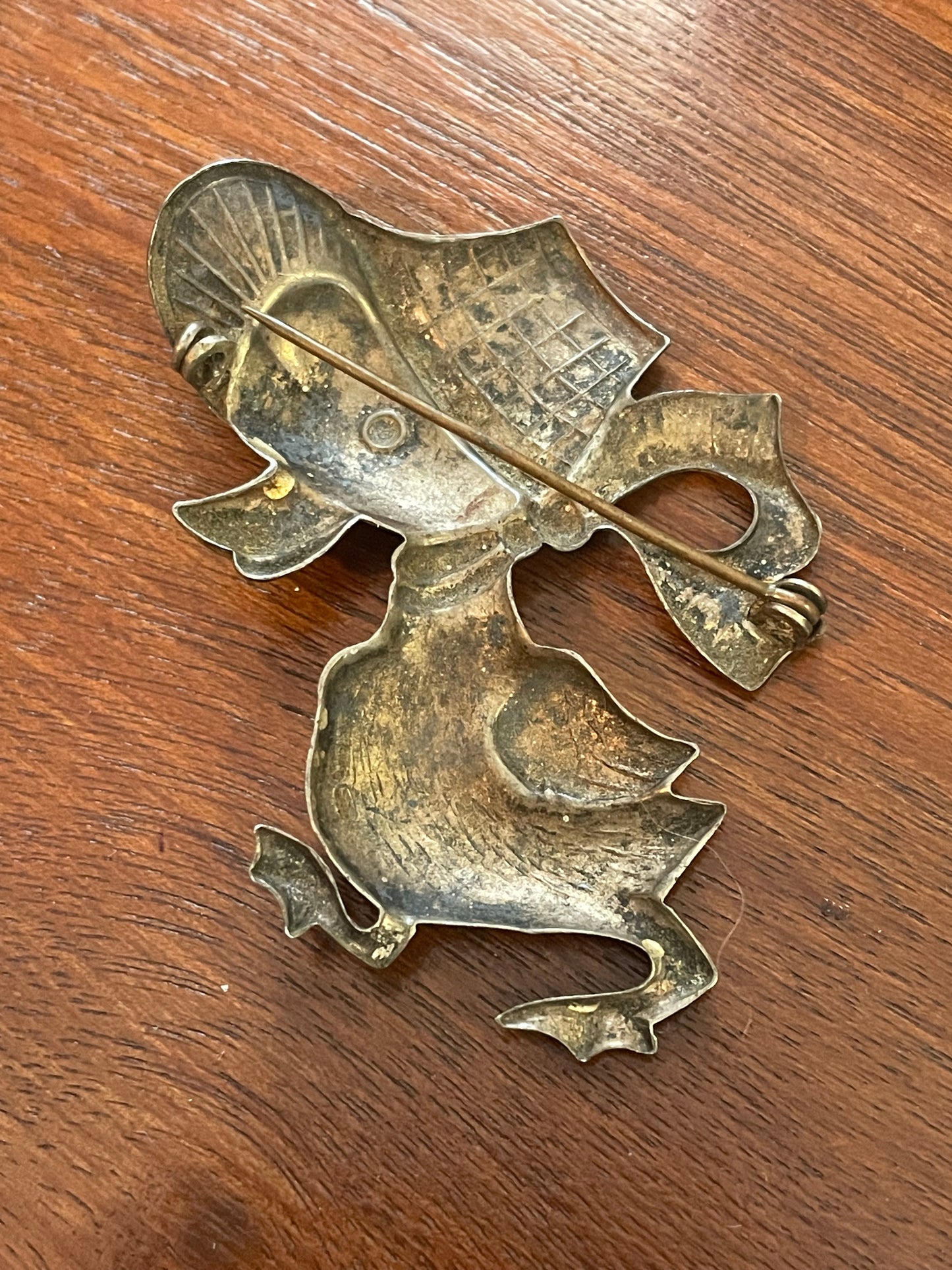 Vintage Duck in a Bonnet Brooch Pin Anthropomorphic