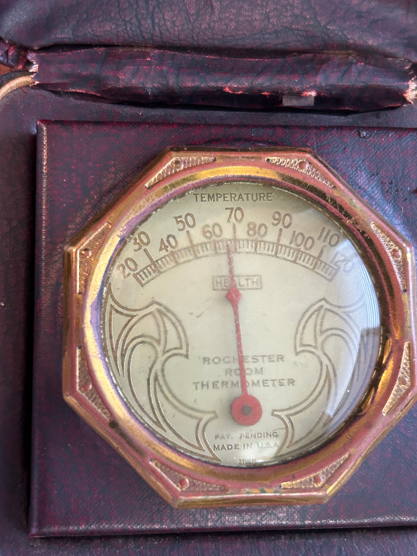 Vintage Rochester Room Thermometer Health in Box Bronze Tone