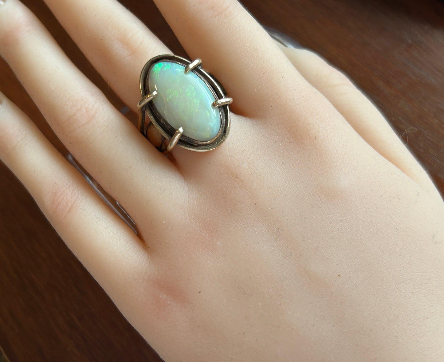 Vintage Artist Made 14k Yellow Gold Massive Opal Modernist Ring Sz 10.25