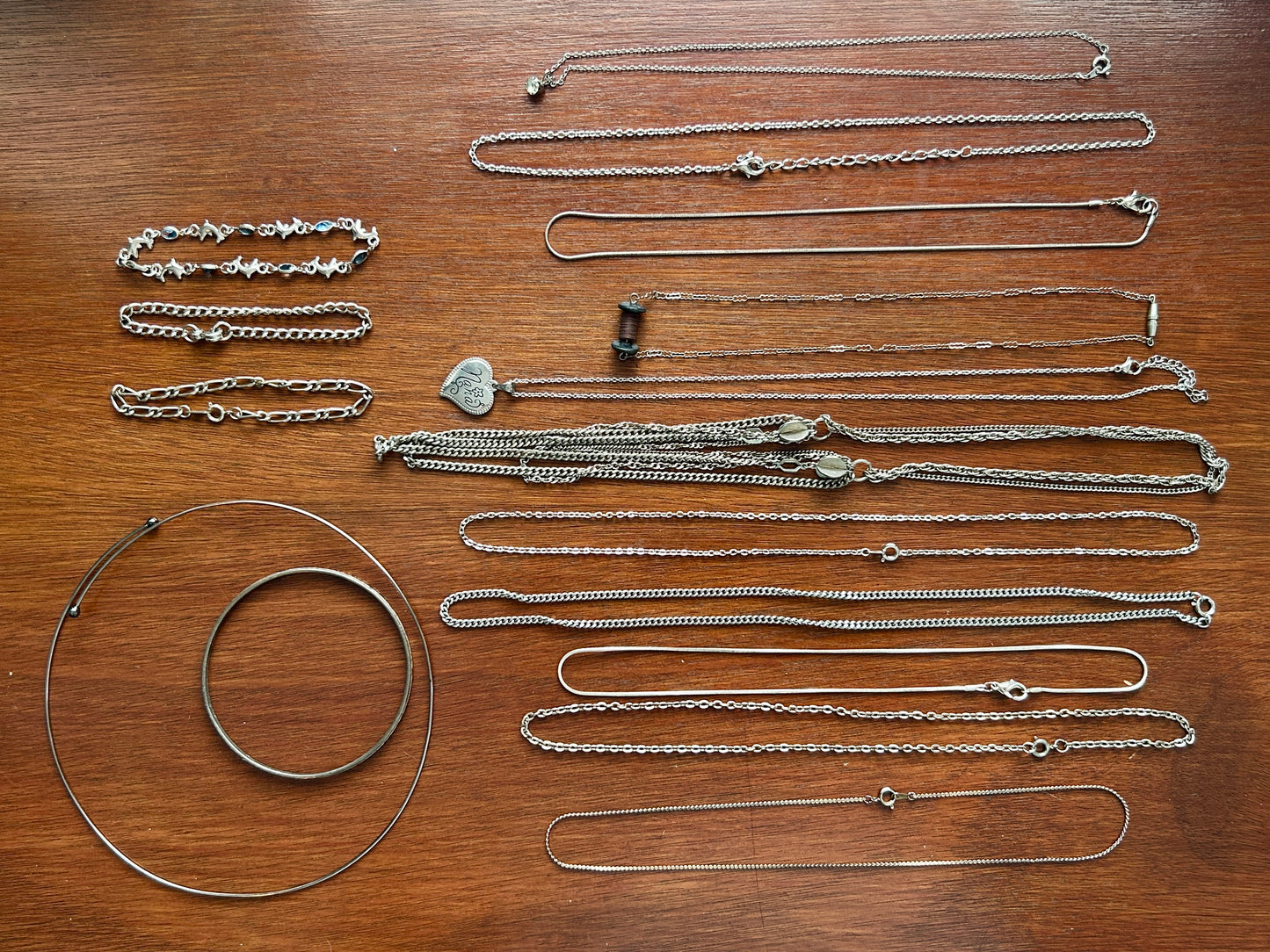 Vintage to Now Silver Tone Jewelry Lot Chain Necklaces Hearts Bracelets & More