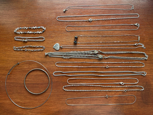 Vintage to Now Silver Tone Jewelry Lot Chain Necklaces Hearts Bracelets & More