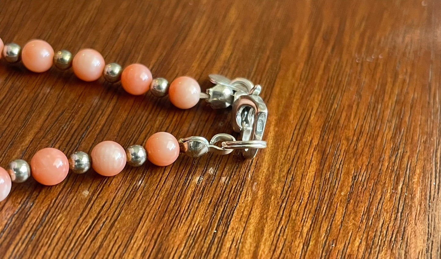 Vintage ATI Mexico Rhodochrosite Pendant and Coral Bead Bracelet