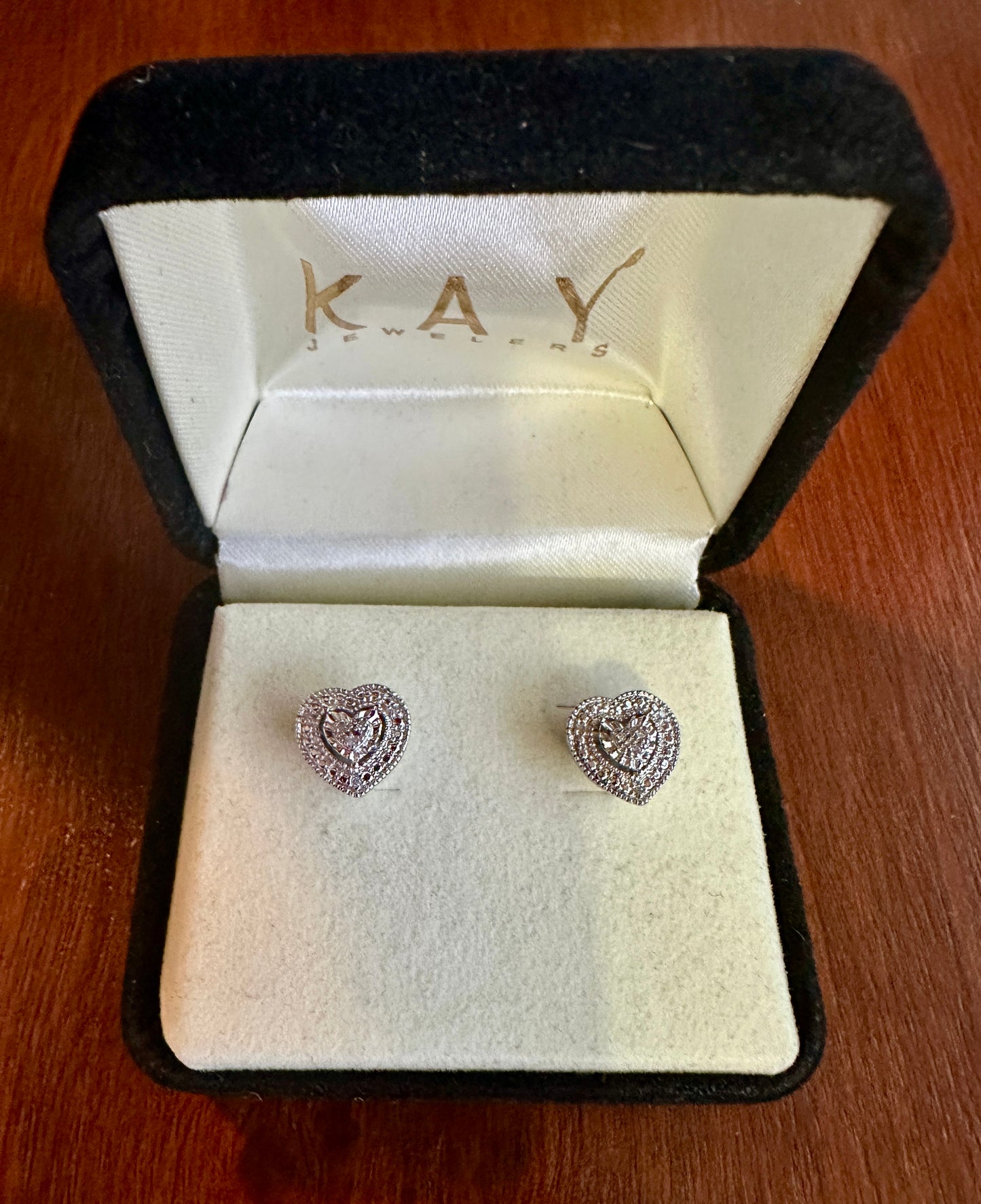 Kay Sterling Silver 925 Diamond Accent Heart Stud Pierced Earrings